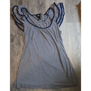 H&M Womens Bue and White Striped Short sleeve Shirt Size‎ Small Flowy